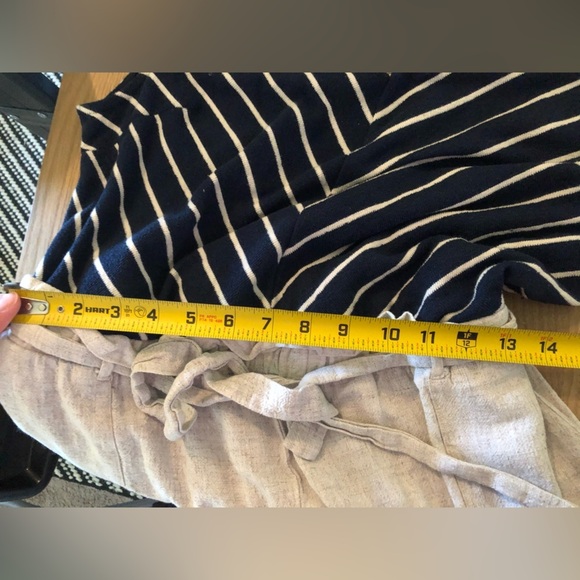 Monteau|Linen blend belted wide leg jumpsuit in Ivory & Stripes•Nautical Beachy - Picture 16 of 16